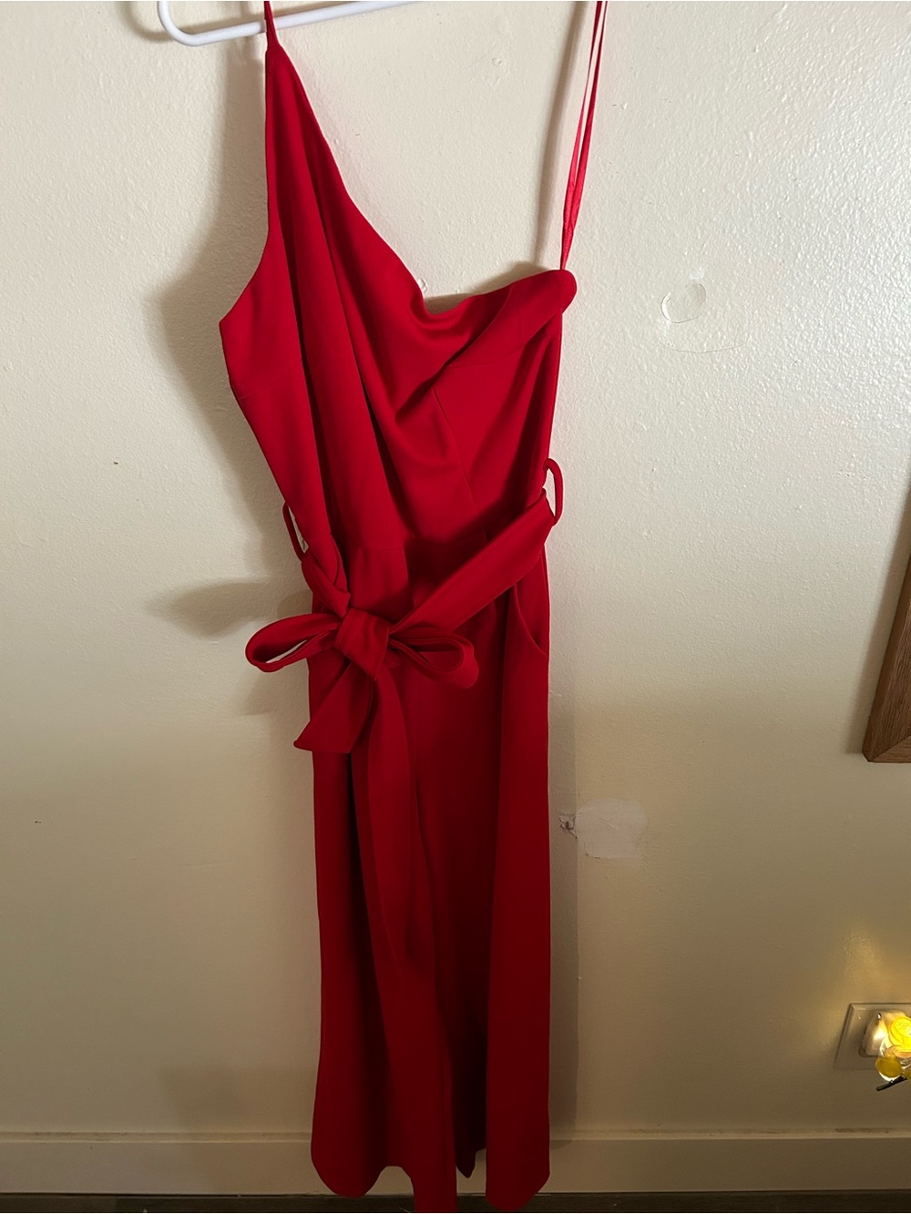 Red Sleeveless Satin-Feel Tie-Waist Women's Dress